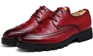 Men's Leather Lace-up Platform Casual Dressy Oxfords,Fashion Round Toe Brogue Business Formal Shoes for Party Wedding Driving Walking Shoes