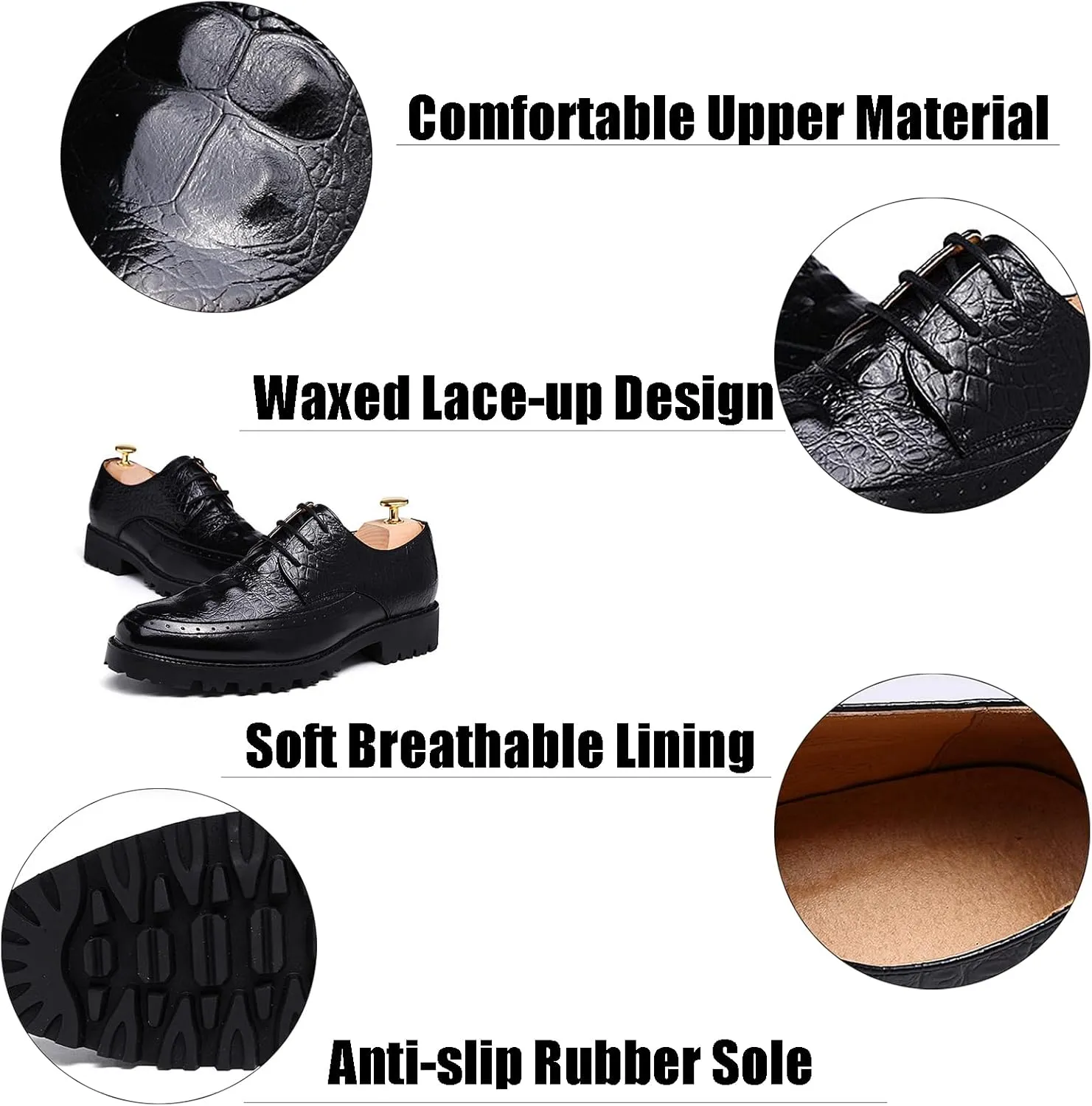 Men's Leather Lace-up Platform Casual Dressy Oxfords,Fashion Round Toe Brogue Business Formal Shoes for Party Wedding Driving Walking Shoes