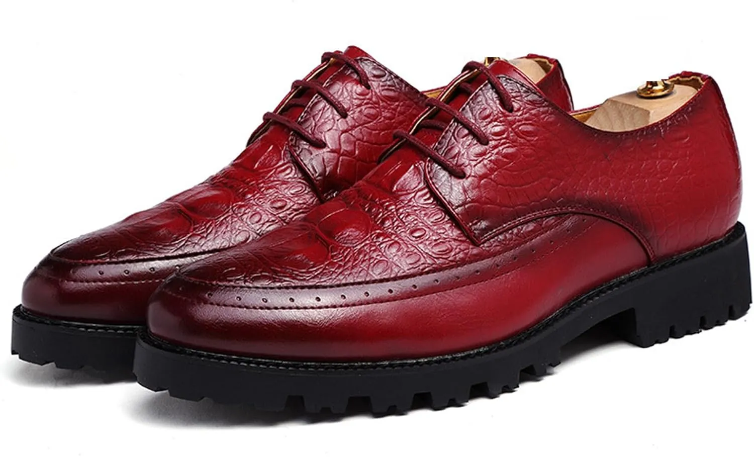 Men's Leather Lace-up Platform Casual Dressy Oxfords,Fashion Round Toe Brogue Business Formal Shoes for Party Wedding Driving Walking Shoes