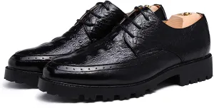 Men's Leather Lace-up Platform Casual Dressy Oxfords,Fashion Round Toe Brogue Business Formal Shoes for Party Wedding Driving Walking Shoes