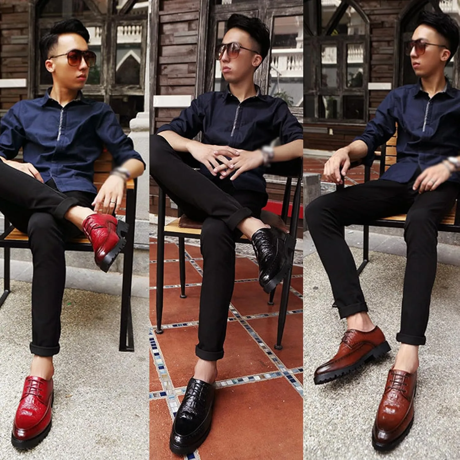 Men's Leather Lace-up Platform Casual Dressy Oxfords,Fashion Round Toe Brogue Business Formal Shoes for Party Wedding Driving Walking Shoes