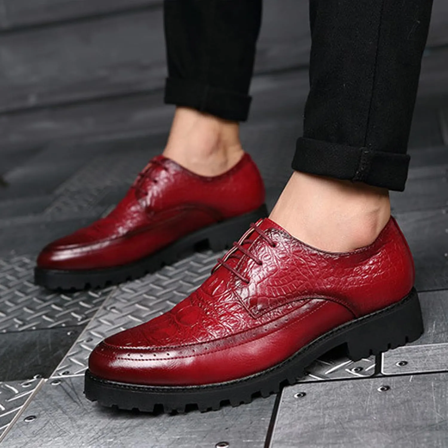 Men's Leather Lace-up Platform Casual Dressy Oxfords,Fashion Round Toe Brogue Business Formal Shoes for Party Wedding Driving Walking Shoes
