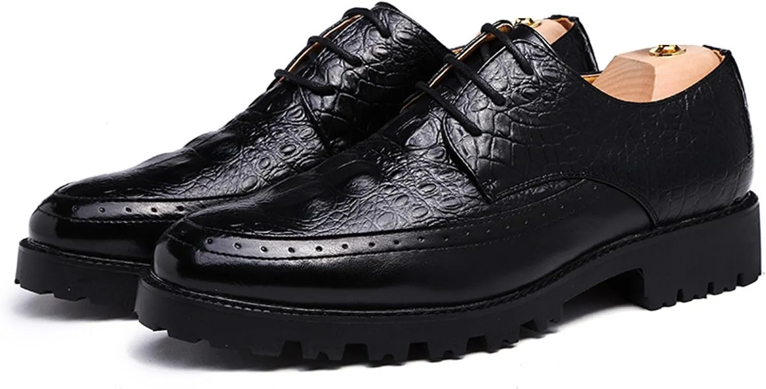 Men's Leather Lace-up Platform Casual Dressy Oxfords,Fashion Round Toe Brogue Business Formal Shoes for Party Wedding Driving Walking Shoes