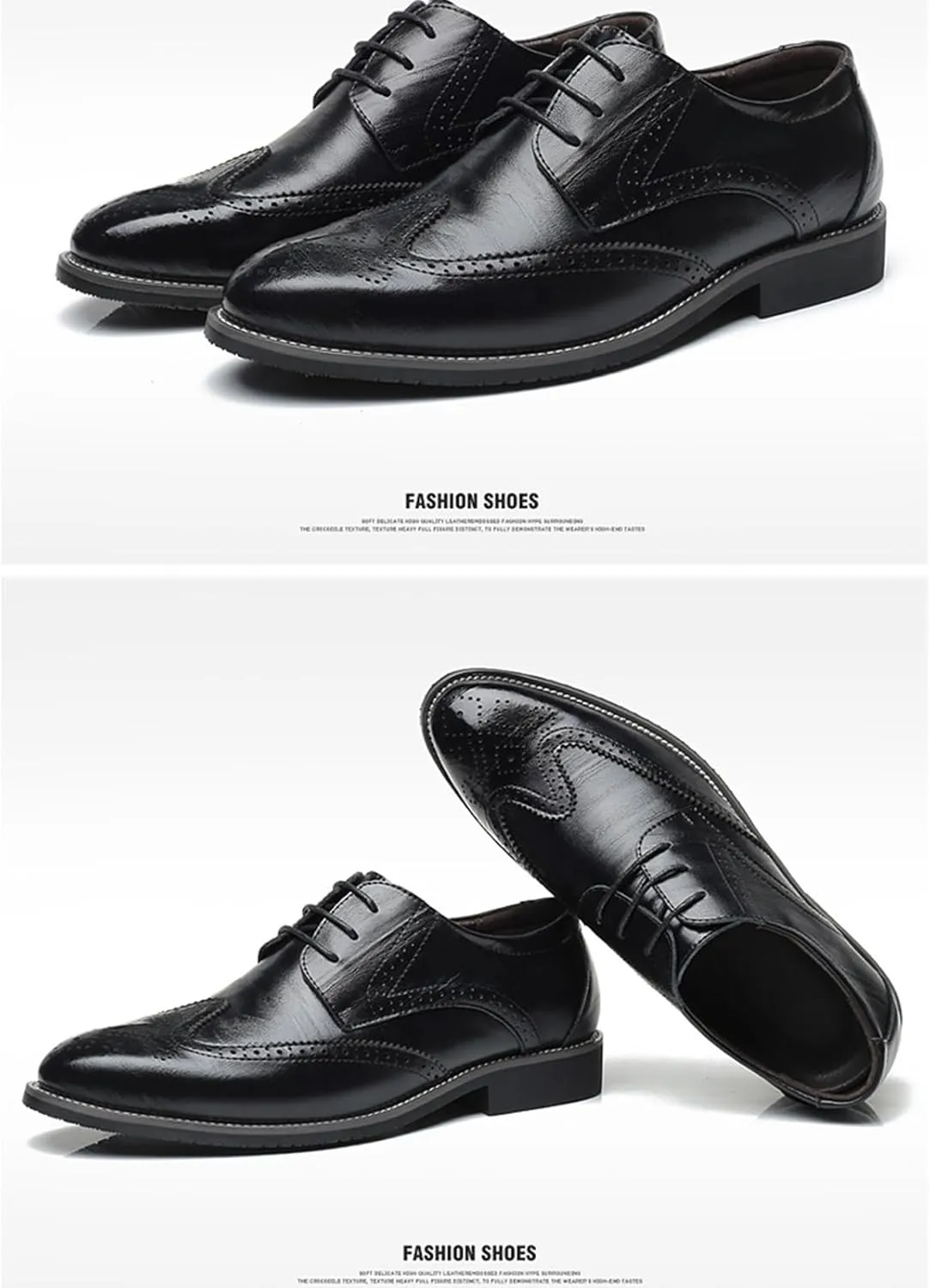 Mens Leather Oxfords Vintage Brogue Wingtip Fashion Lace Up Dress Shoes Business Casual Work Shoes