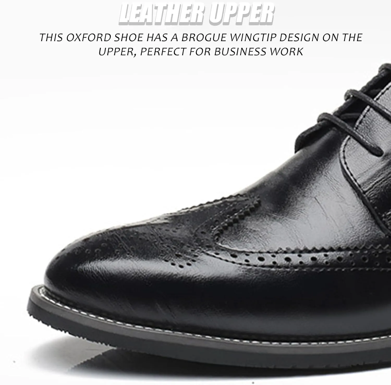 Mens Leather Oxfords Vintage Brogue Wingtip Fashion Lace Up Dress Shoes Business Casual Work Shoes