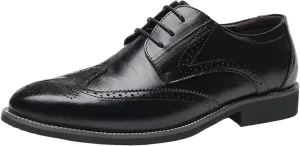 Mens Leather Oxfords Vintage Brogue Wingtip Fashion Lace Up Dress Shoes Business Casual Work Shoes