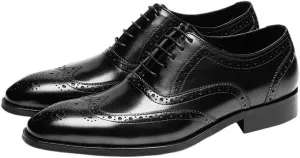 Men's Leather Shoes Wingtip Oxford Shoes Vintage Classic Dress Wedding Shoes Slip-On Low Top Round Toe Rubber Sole Brogue Design Breathable Anti-Slip