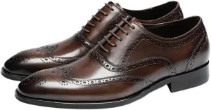 Men's Leather Shoes Wingtip Oxford Shoes Vintage Classic Dress Wedding Shoes Slip-On Low Top Round Toe Rubber Sole Brogue Design Breathable Anti-Slip