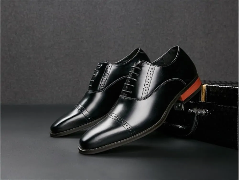 Mens Leather Slip On Dress Shoes Brogue Oxford Formal Wedding Party Non Slip Casual Comfortable