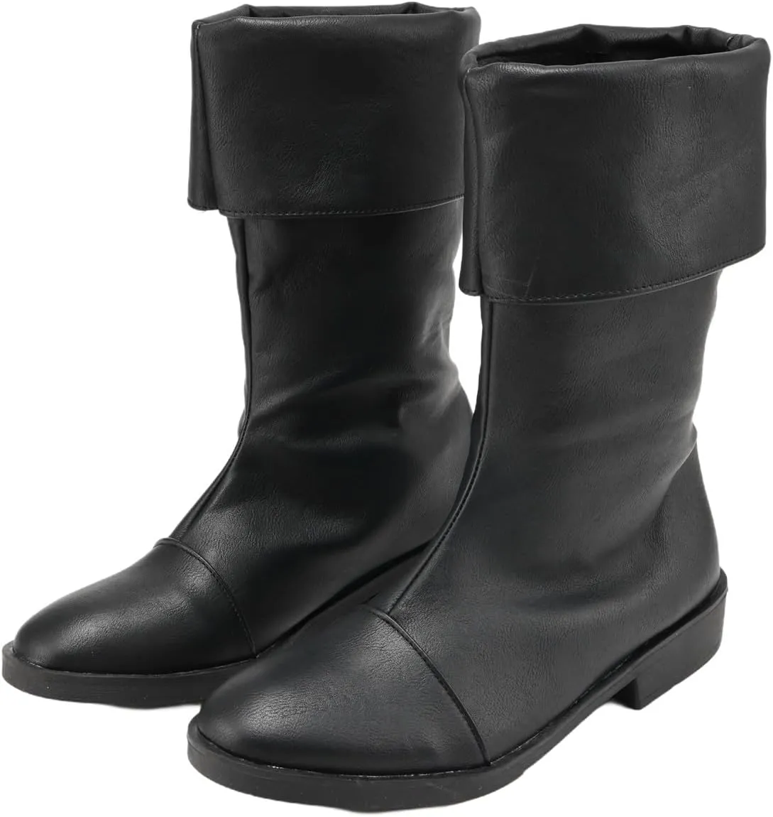 Men's Medieval Boot Flat Jazz Boots Renaissance Cosplay Boot Pull On Mid Calf Gothic Halloween Shoes
