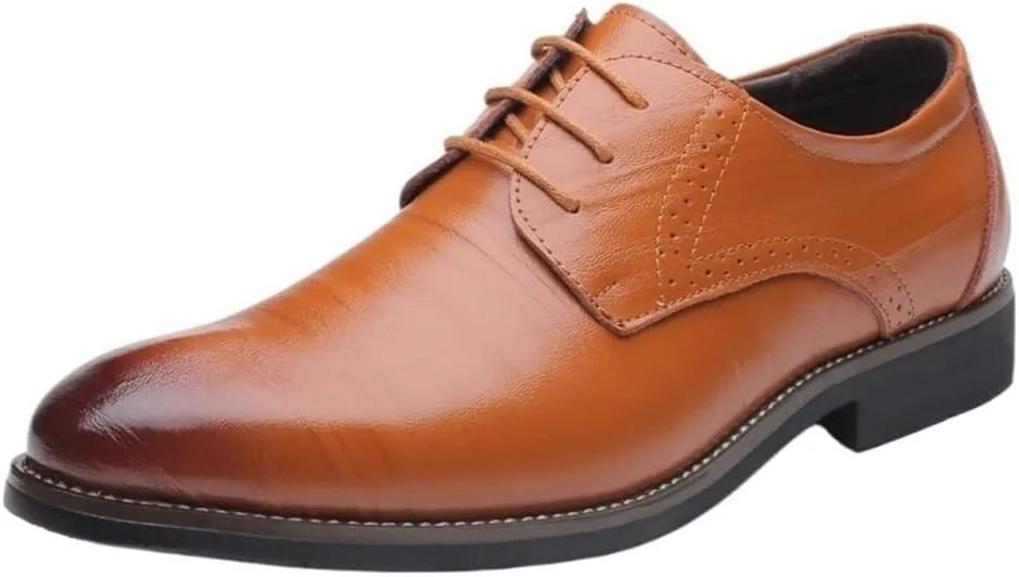 Mens Oxford Dress Shoes Leather Lace Up Business Brogue Fashion Wedding Party Social Outdoor Shoes for Men Comfortable