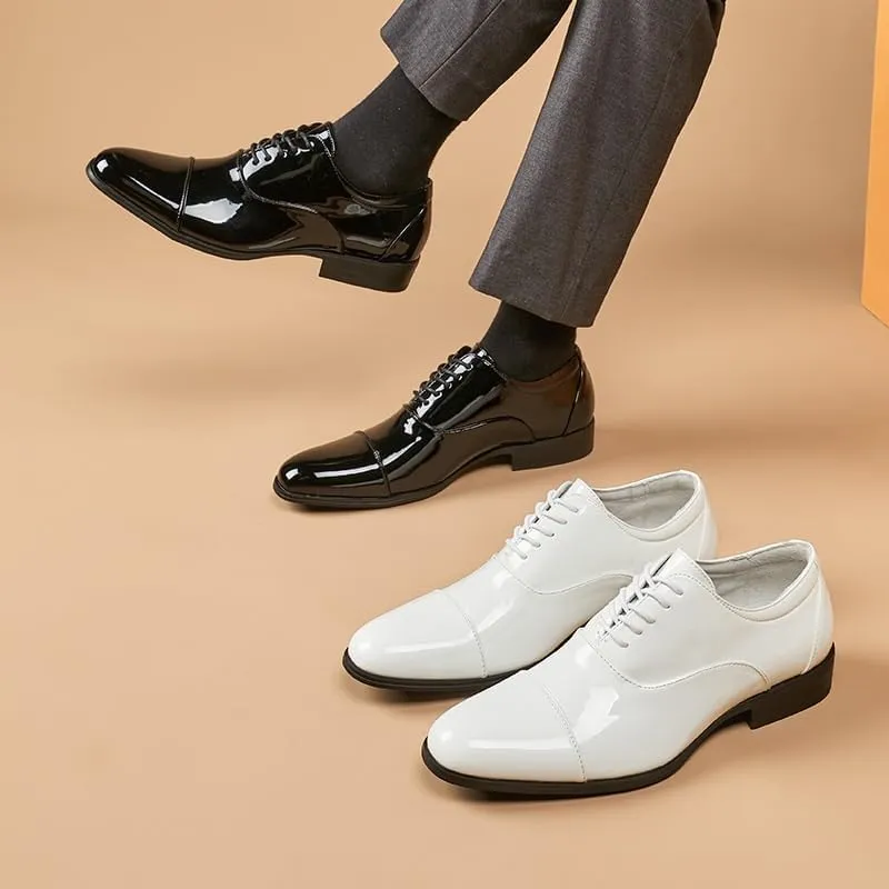 Mens Patent Leather Oxford Dress Shoes British Style Split Toe Genuine Leather Business Wedding Shoes
