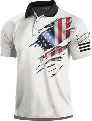 Men's Polo Shirts Casual Patriotic Short Sleeve Regular Fit Tshirt 4th of July Lightweight Summer Sports Golf Tees