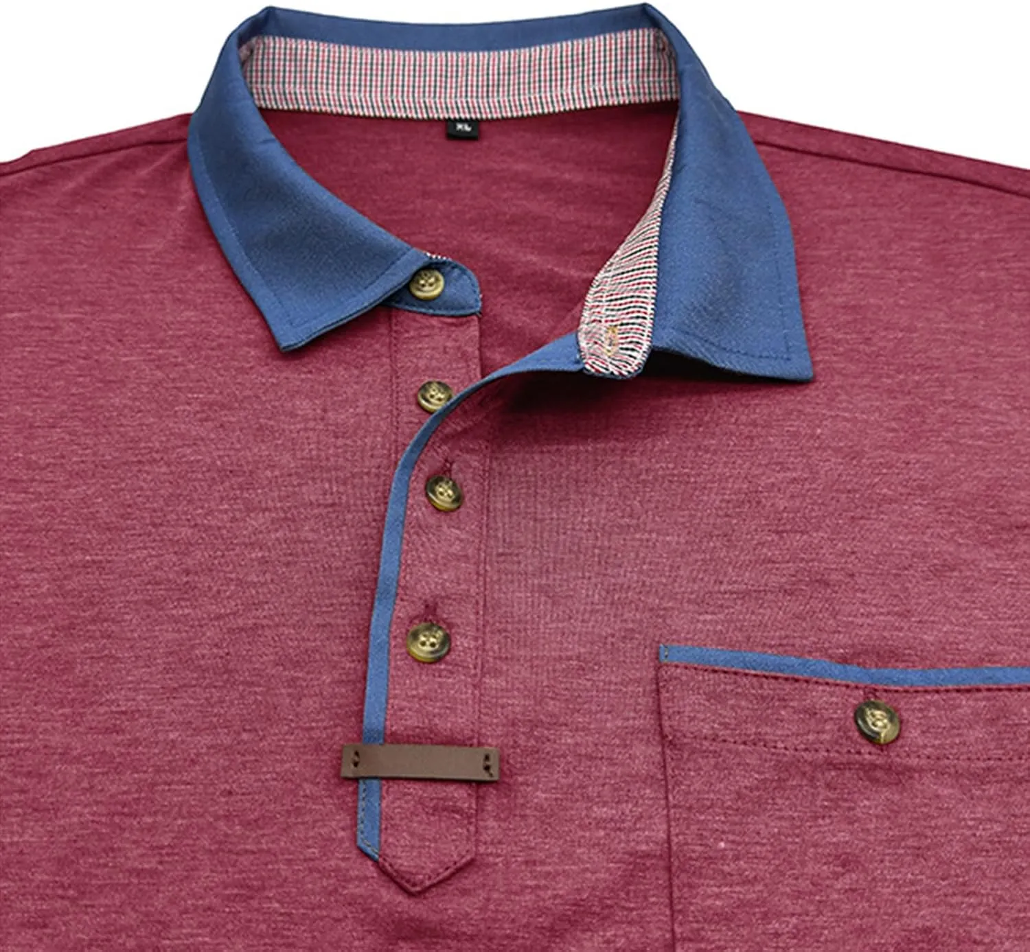 Men's Regular Fit Casual Short Sleeve Vintage Dual Tipped Collar Button Down Polo Shirt Golf Tee Shirts with Pocket