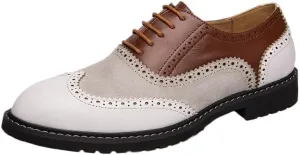Men’s Retro Business Casual Shoes, Low Work Leather Shoes, Patchwork Brogue Embossed Oxford Comfortable Classic for Office