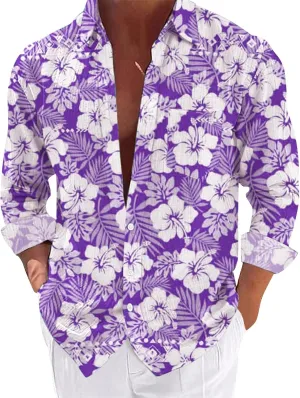 Mens Shirts Long Sleeve Floral Graphic Casual Loose Fit Button Down Tshirt Summer Quick Dry Hiking Lightweight Tees