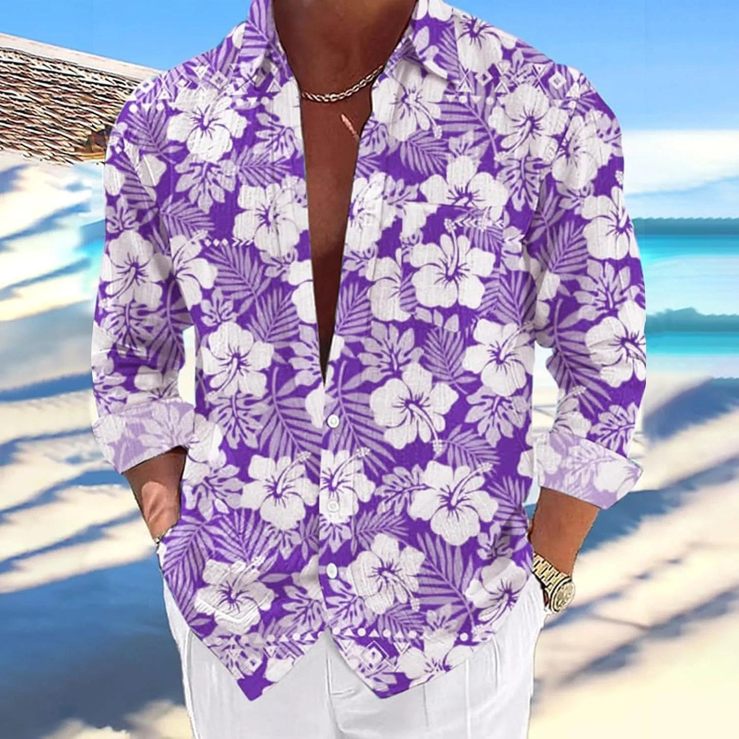 Mens Shirts Long Sleeve Floral Graphic Casual Loose Fit Button Down Tshirt Summer Quick Dry Hiking Lightweight Tees