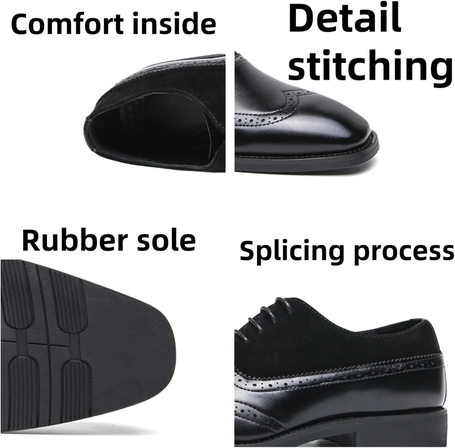 Men's Suede Brogue Lace Up Oxford Shoes Pointed Toe Wingtip Two Tone Patchwork Low Heel Non-Slip Business Dreby Shoes