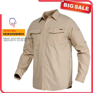 Men's Summer Cargo Work Shirt-Long-Sleeved Tactical Military Style-Performance Button Down Airsoft Clothing