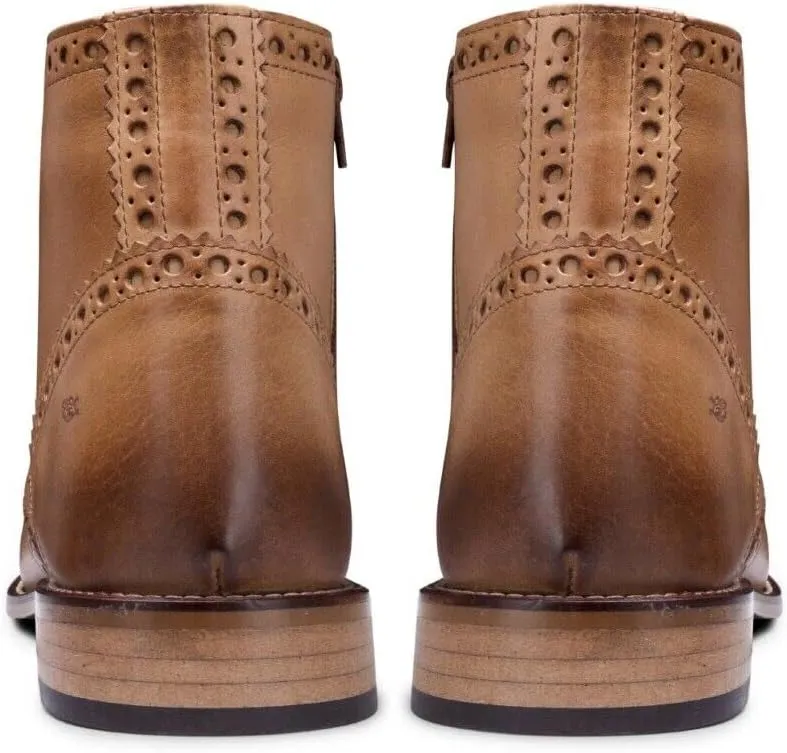Mens Tan Leather Classic Retro Smart Oxford Formal Laced Vintage Ankle Boots