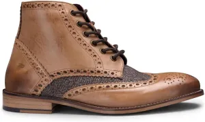 Mens Tan Leather Classic Retro Smart Oxford Formal Laced Vintage Ankle Boots