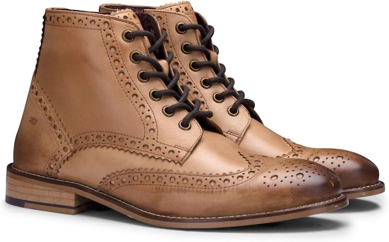 Mens Tan Leather Classic Retro Smart Oxford Formal Laced Vintage Ankle Boots