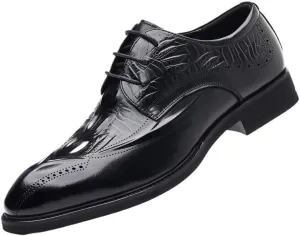 Men's Vintage Crocodile Print Strap Lace Up Dress Shoes Genuine Leather Business Brogue Handmade Formal Oxfords Shoe for Men