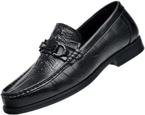Men's Vintage Crocodile Print Strap Slip On Dress Shoes Genuine Leather Business Brogue Handmade Formal Oxfords Shoe for Men