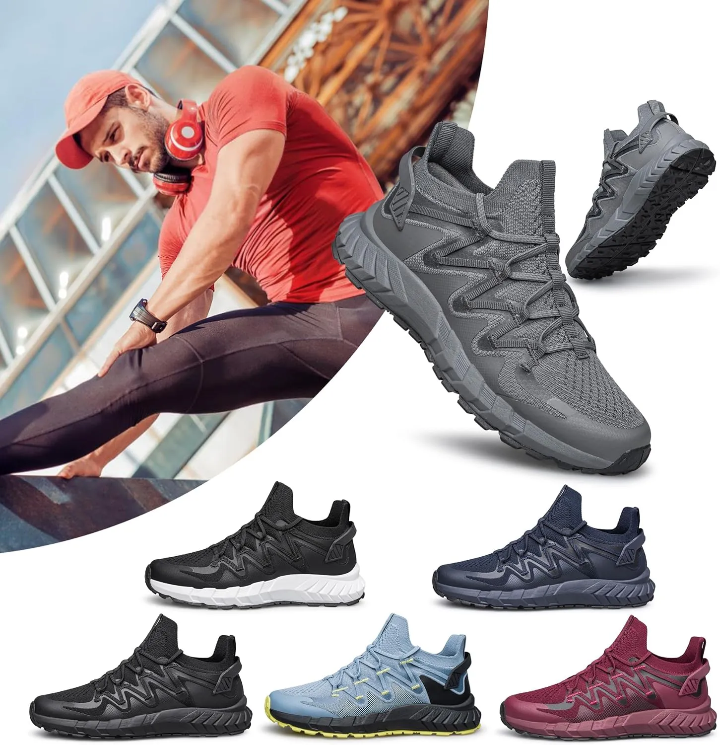 Men's Walking Shoes Hands Free Slip On Sneaker Strap Running Tennis Shoes for Flat Feet Plantar Fasciitis Workout Shoes
