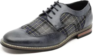 Metrocharm Alex-06 Men's Plaid Lace Up Wing Tip Classic Oxford Dress Shoes