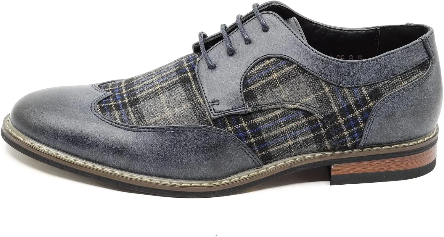Metrocharm Alex-06 Men's Plaid Lace Up Wing Tip Classic Oxford Dress Shoes