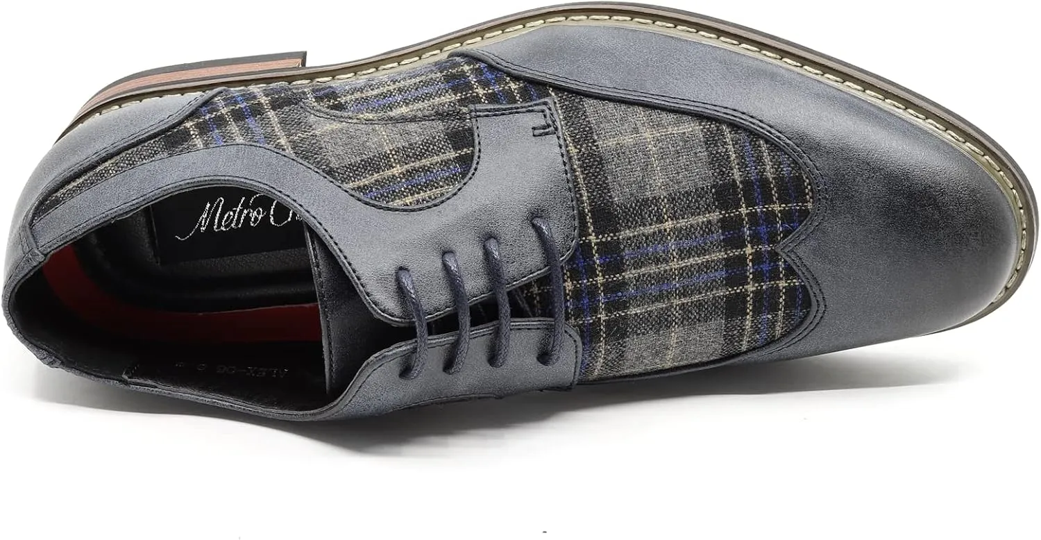 Metrocharm Alex-06 Men's Plaid Lace Up Wing Tip Classic Oxford Dress Shoes