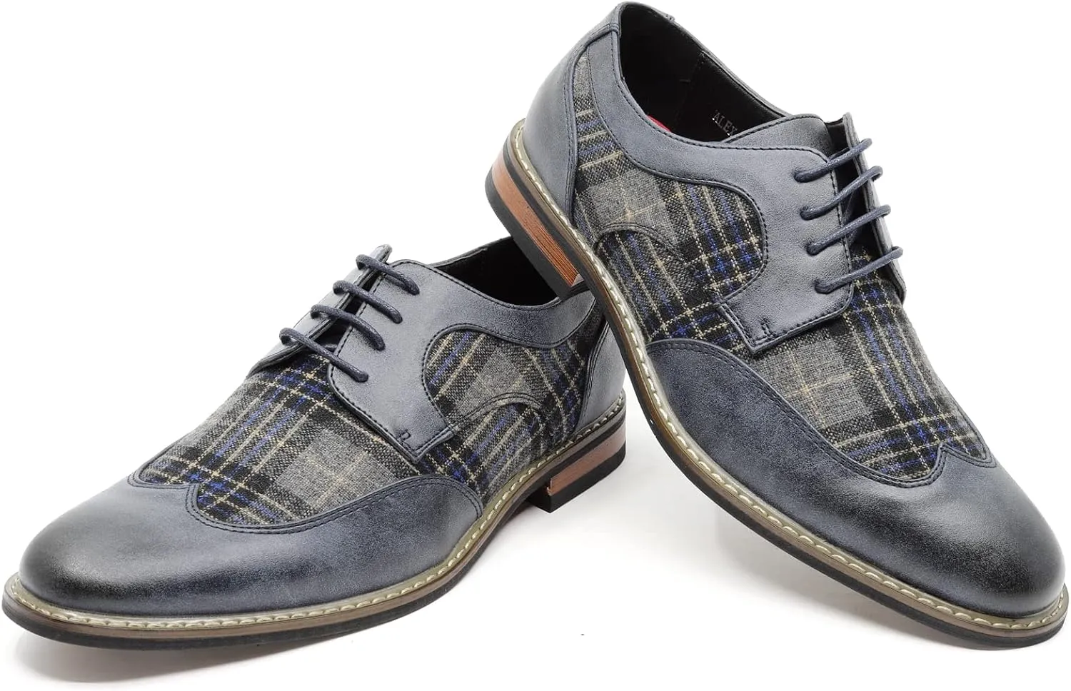 Metrocharm Alex-06 Men's Plaid Lace Up Wing Tip Classic Oxford Dress Shoes