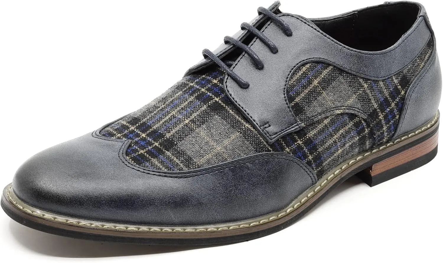 Metrocharm Alex-06 Men's Plaid Lace Up Wing Tip Classic Oxford Dress Shoes
