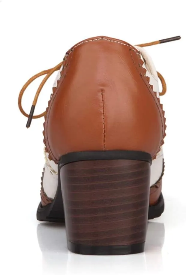 MFairy Women's Vintage Block Heel Brogue Shoes Plaid Lace up Oxford Shoes