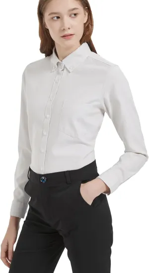 MGWDT Button Down Shirt Women Long Sleeve Blouse Oxford Shirt Classic-Fit Cotton Tops Wrinkle Resistant (2XS-3XL)