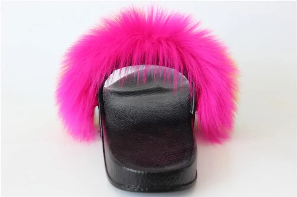 MH Bailment Womens Furry Fluffy Slippers Faux Fur House Slippers Open Toe Fuzzy Slides Soft Flat Slip On Sandals for Indoor Outdoor