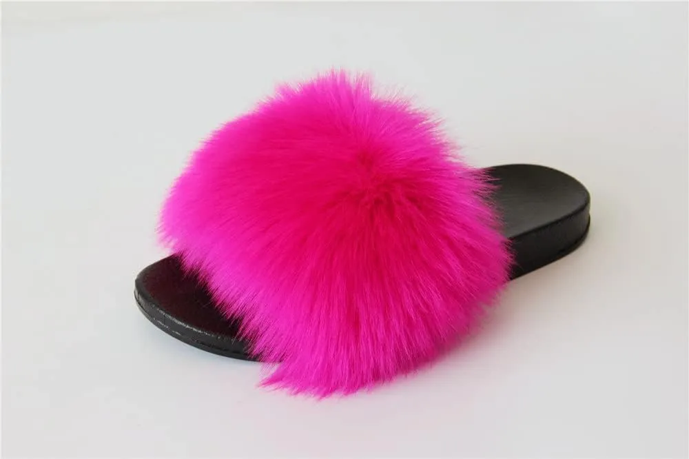 MH Bailment Womens Furry Fluffy Slippers Faux Fur House Slippers Open Toe Fuzzy Slides Soft Flat Slip On Sandals for Indoor Outdoor