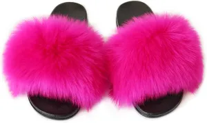 MH Bailment Womens Furry Fluffy Slippers Faux Fur House Slippers Open Toe Fuzzy Slides Soft Flat Slip On Sandals for Indoor Outdoor