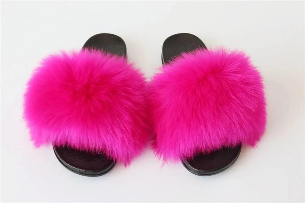 MH Bailment Womens Furry Fluffy Slippers Faux Fur House Slippers Open Toe Fuzzy Slides Soft Flat Slip On Sandals for Indoor Outdoor