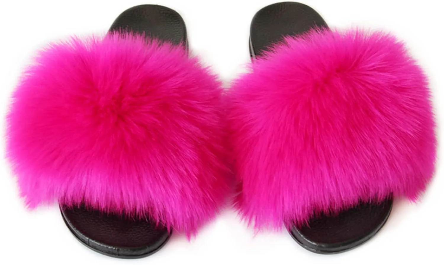 MH Bailment Womens Furry Fluffy Slippers Faux Fur House Slippers Open Toe Fuzzy Slides Soft Flat Slip On Sandals for Indoor Outdoor