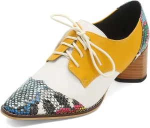 mikarka Vintage Oxford Shoes for Women Chunky Block Mid Heel Brogues Pumps Lace up Perforated Dress Shoes Saddle Oxfords