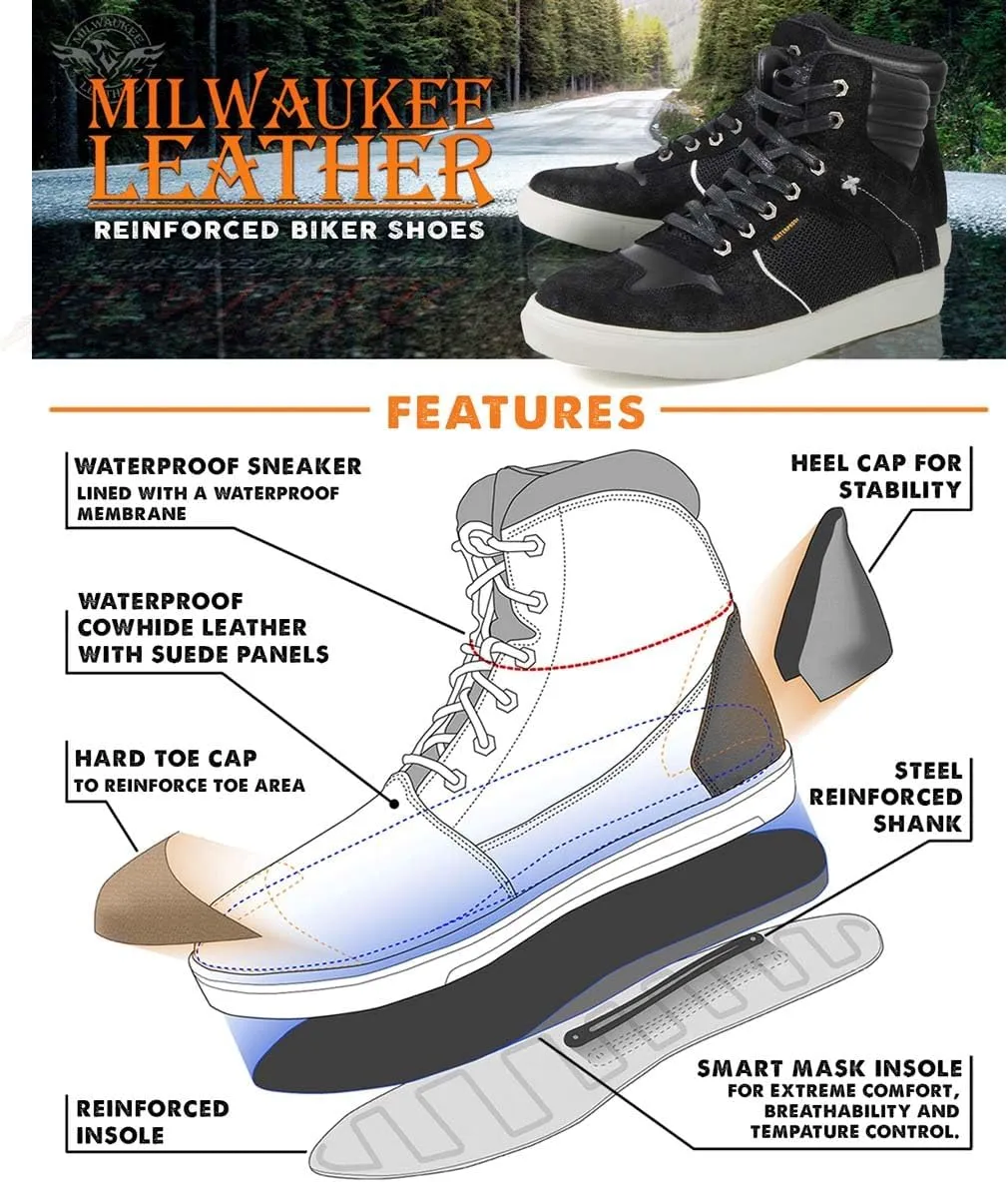 Milwaukee Leather MBM9151 Men's Black Suede and Leather Reinforced Street Riding Waterproof Shoes w/Ankle Support - 9