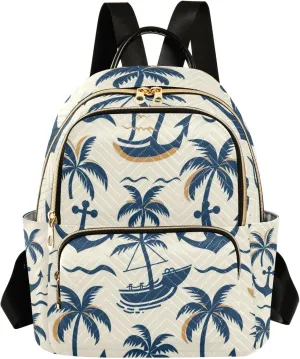 Mini Backpack Purse for Women, Coconut Palm Spear Boat Travel Bag Casual Daypack Shoulder Bag
