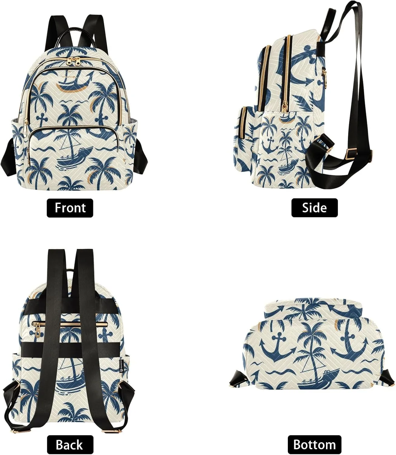 Mini Backpack Purse for Women, Coconut Palm Spear Boat Travel Bag Casual Daypack Shoulder Bag