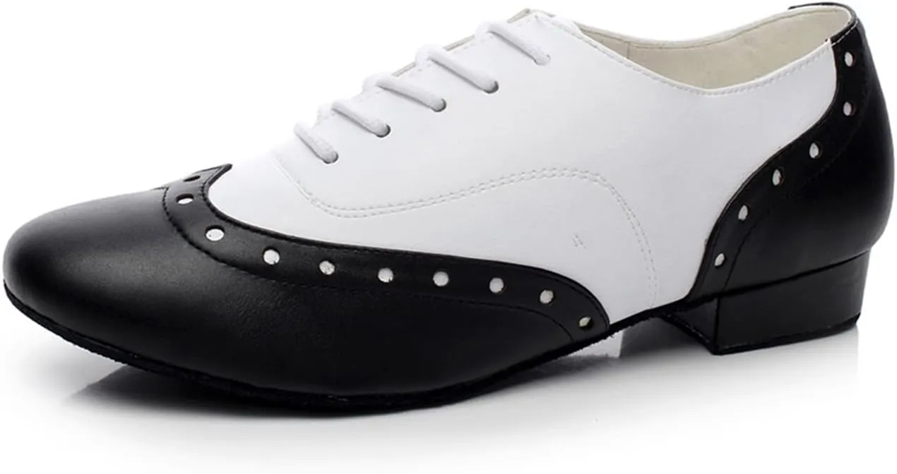Minishion Dancing Shoes for Men 1" Standard Heel Leather Ballroom Dance Shoes