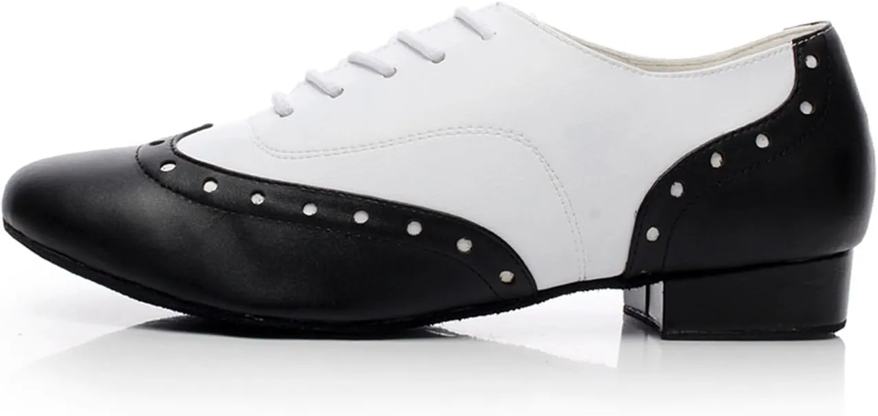 Minishion Dancing Shoes for Men 1" Standard Heel Leather Ballroom Dance Shoes