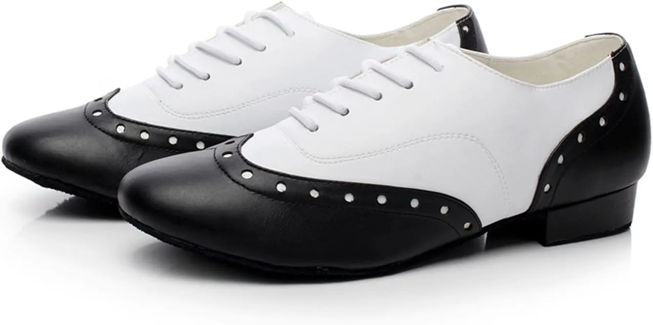Minishion Dancing Shoes for Men 1" Standard Heel Leather Ballroom Dance Shoes