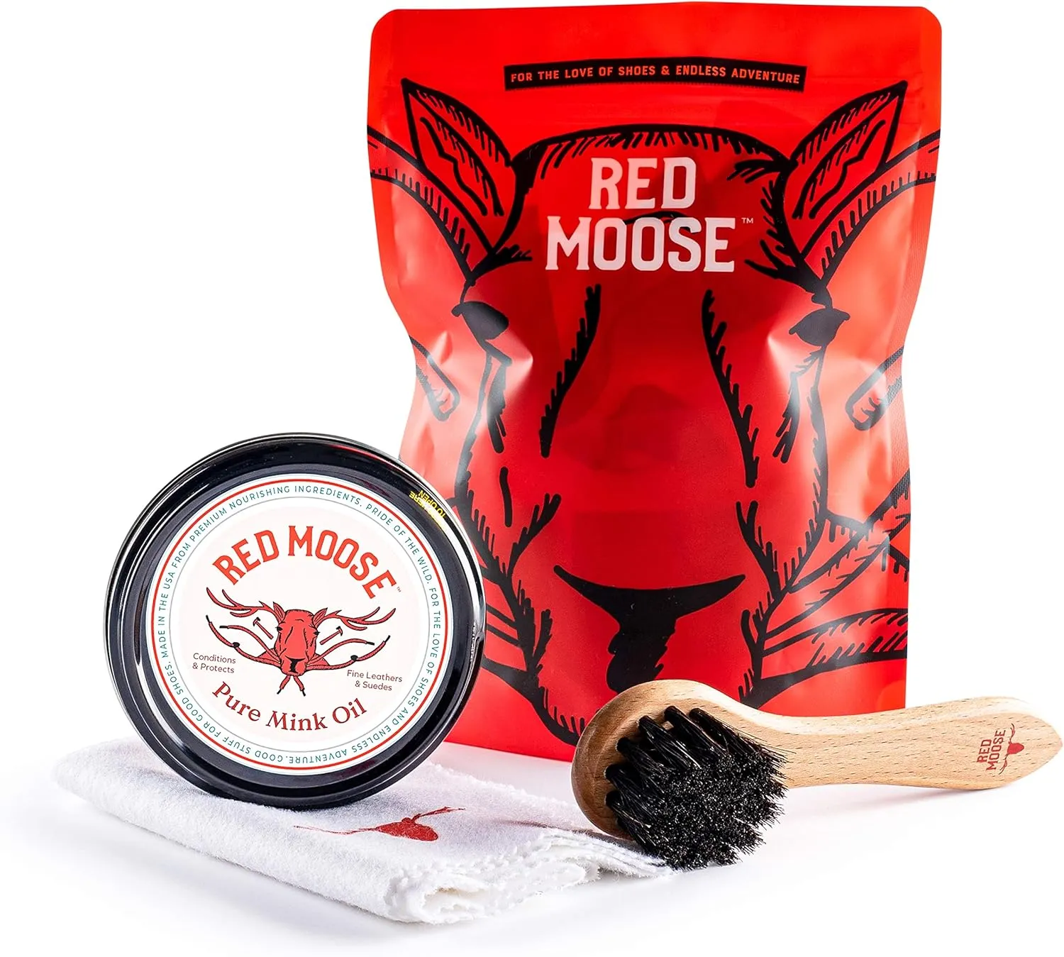Mink Oil Paste Kit for Leather Shoes & Boots - Waterproof Protector, Conditioner, Repair, Red Moose