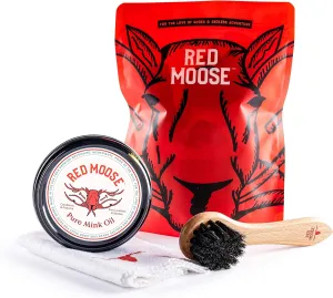 Mink Oil Paste Kit for Leather Shoes & Boots - Waterproof Protector, Conditioner, Repair, Red Moose